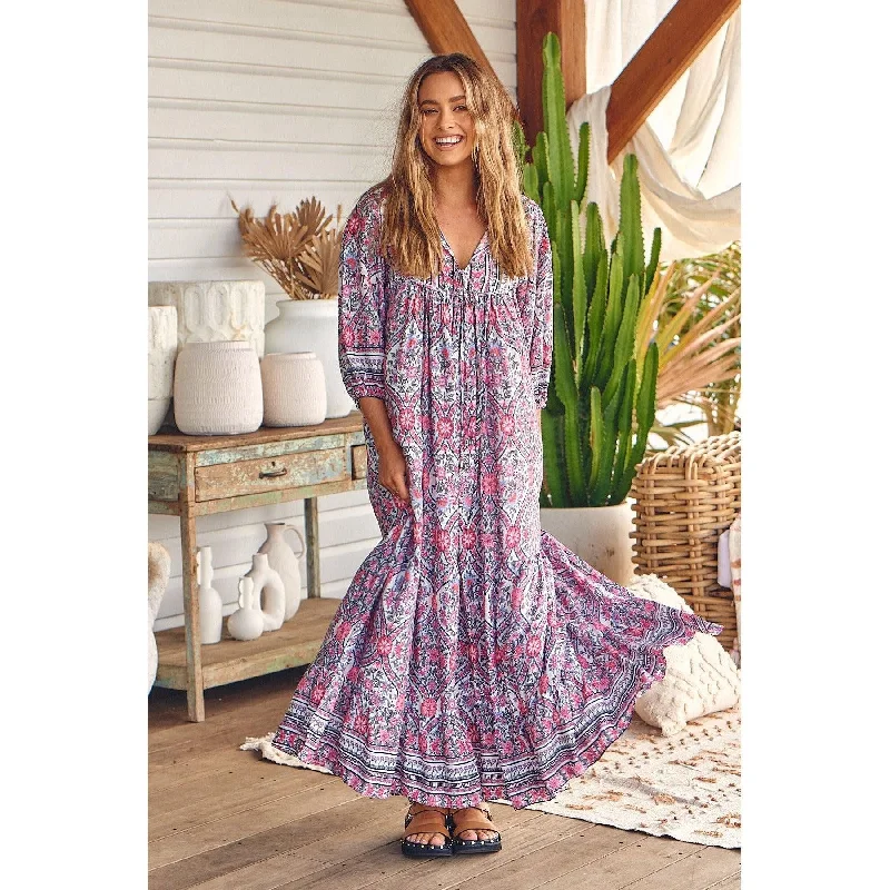 JAASE Bonnie Print Paris Maxi Dress Comfortable Ruffle Maxi Dress