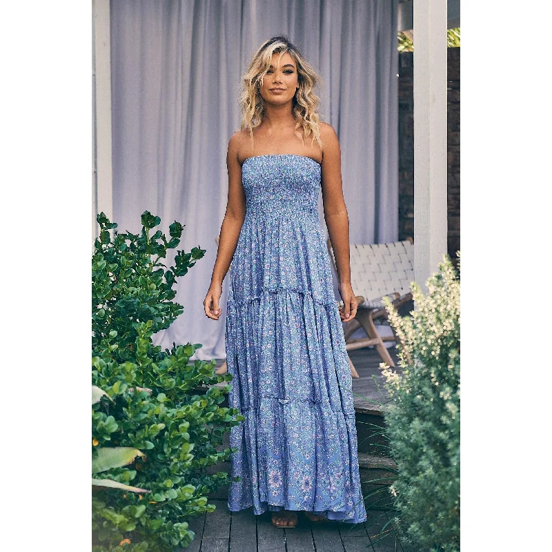 JAASE Butterfly Fields Blue Print Salsa Strapless Maxi Dress Elegant Maxi Dress with Lace