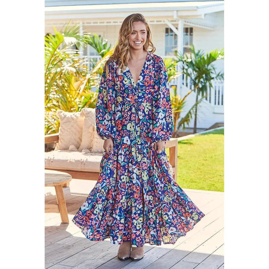 JAASE Carnation Print Teresa Maxi Dress Elegant Pleated Maxi Dress