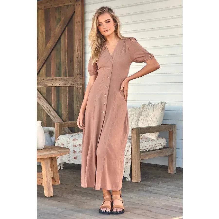 JAASE Cocoa Print Sunkissed Maxi Dress Stylish V-Neck Maxi Dress