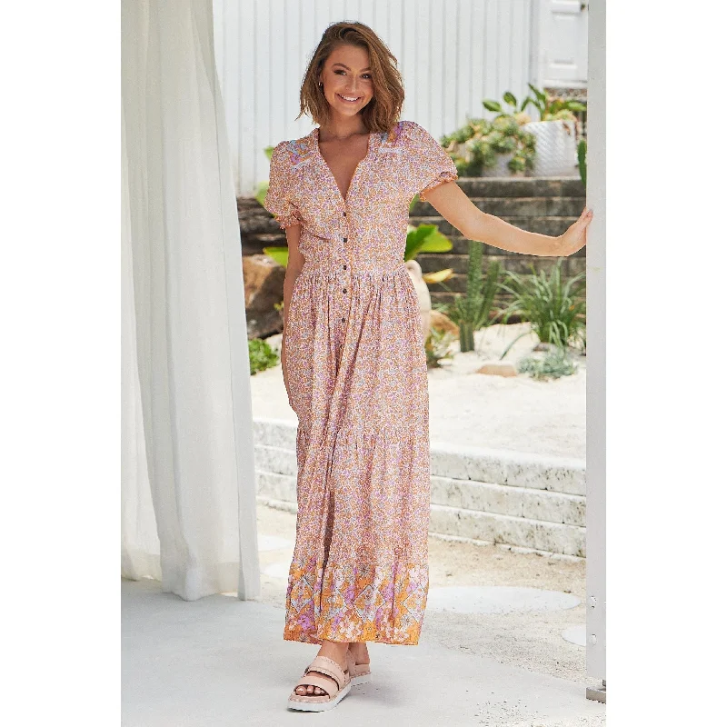 JAASE Forget Me Not Print Jean Maxi Dress Trendy A-Line Maxi Dress