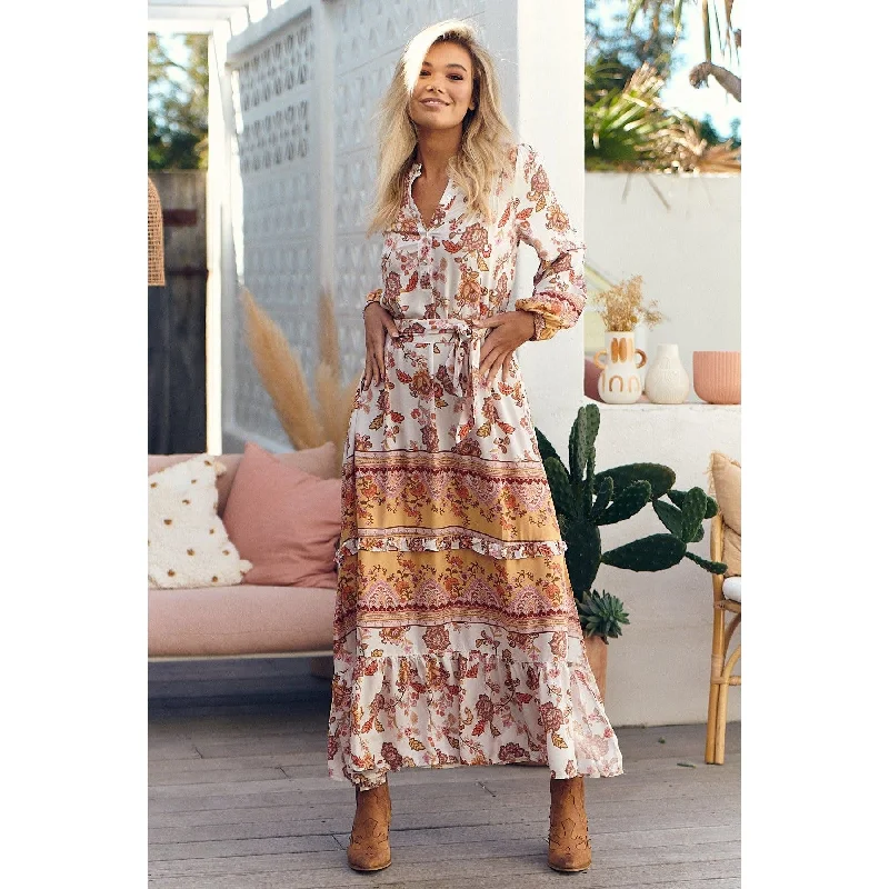 JAASE White Pheonix Print Kensey Maxi Dress Cozy Maxi Dress with Slit