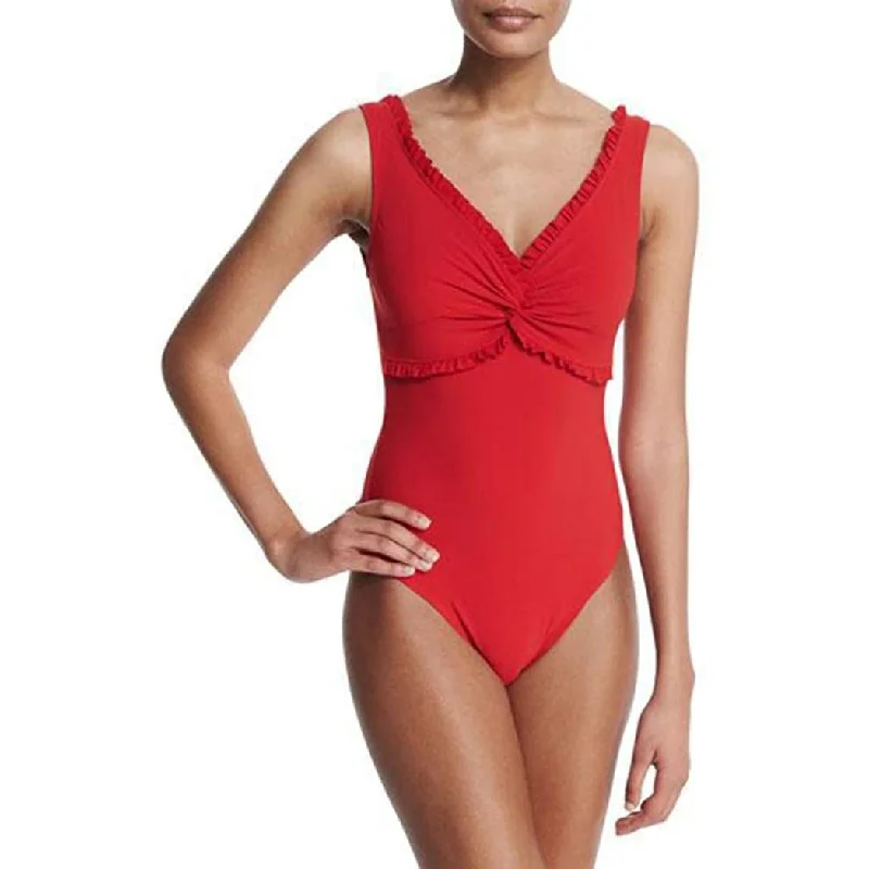 Karla Colletto Twist V-Neck Womens Once Piece Swimsuit Halter Top Bikini