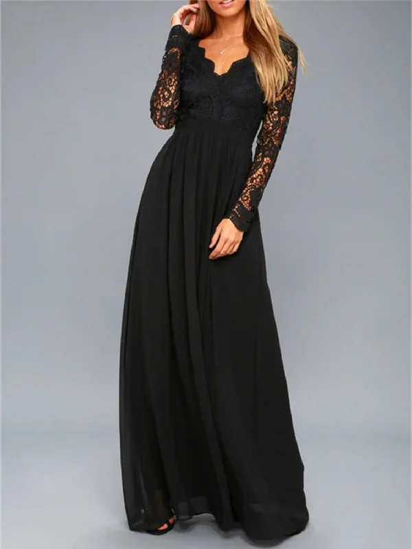 Lace Detail Backless Long Sleeve Maxi Dress Stylish Boho Chic Maxi Dress