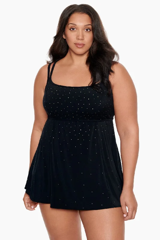 Plus Size Princess Seam Swim Dress Night Stars Adjustable Strap Swimsuit