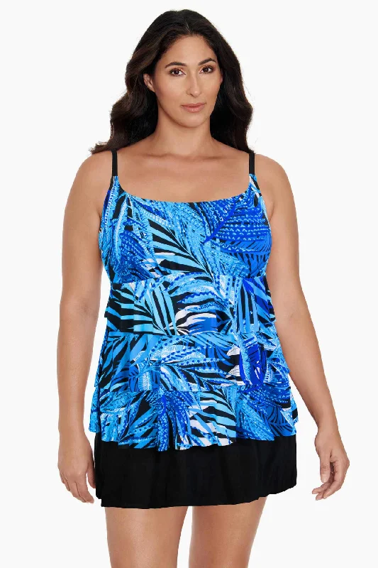 Ruffle Faux Skirtini W/ Pockets Long Torso One Piece Swimsuit Jungle Boogie Mesh Detail Bikini