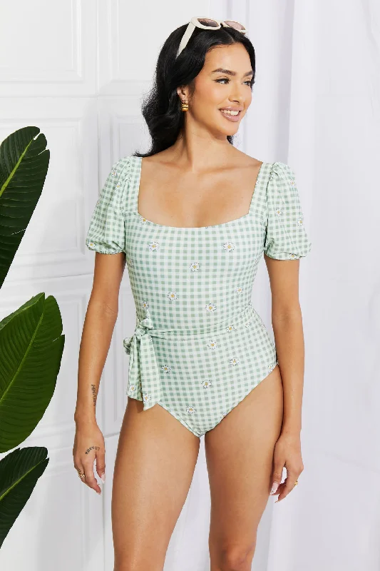 Marina West Swim Salty Air Puff Sleeve One-Piece in Sage Swim Skirt Set