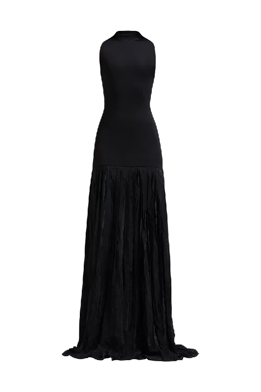 MATTIA BLACK MAXI DRESS Fashionable High-Low Maxi Dress