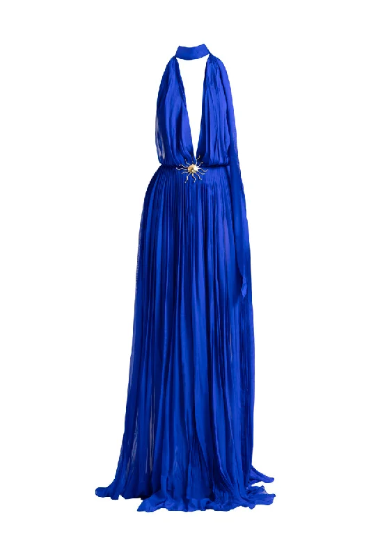 MELANIA ELECTRIC BLUE MAXI DRESS Comfortable Long-Sleeve Maxi Dress