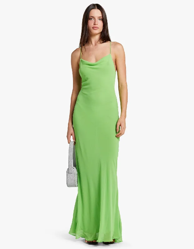 Elowen Printed Georgette Maxi Dress - Neon Green Comfortable Ruffle Maxi Dress