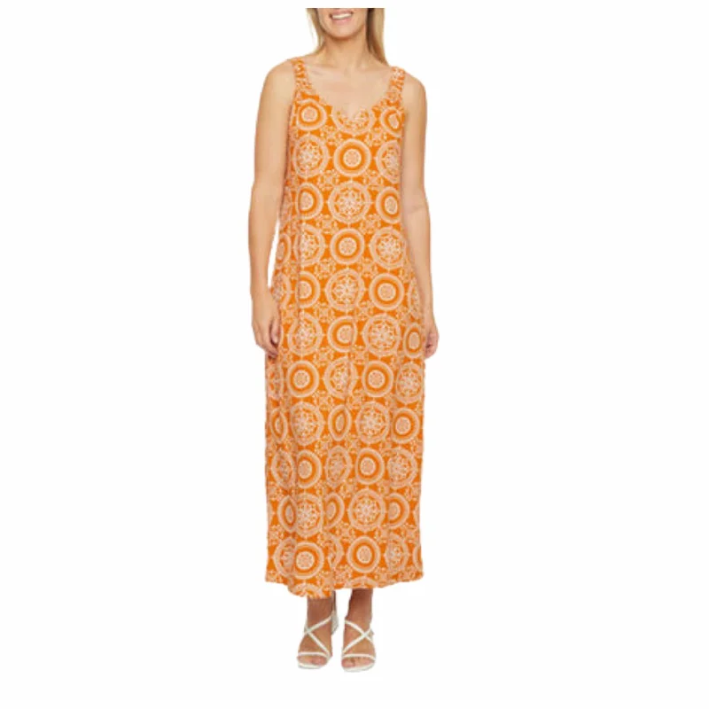 MSK - Sleeveless Medallion Print Maxi Dress Stylish Maxi Dress with Frills