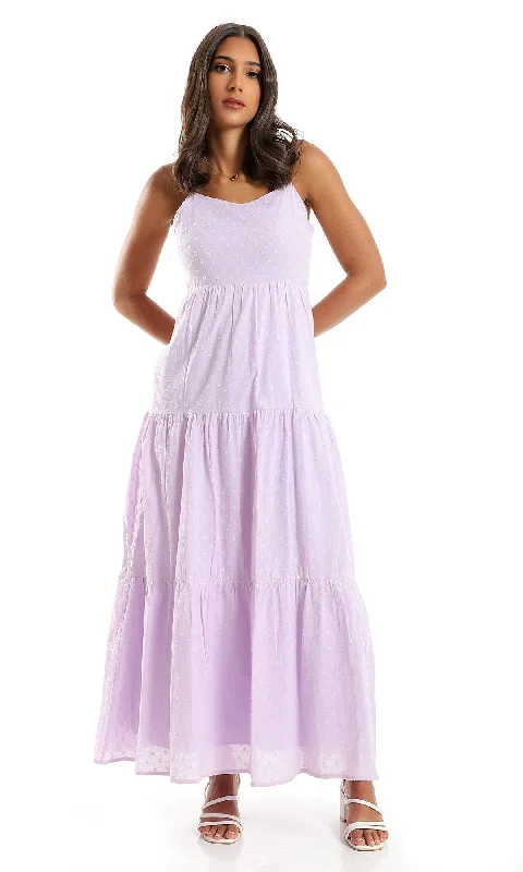 O153322 Cotton Summer Patterned Maxi Dress - Lavender Fashionable Layered Maxi Dress