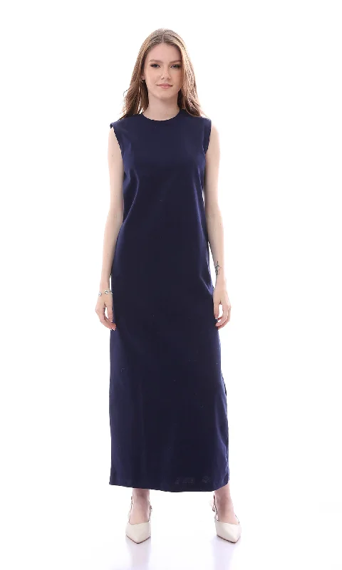 O166317 Chic Dark Navy Blue Sleeveless Regular Fit Maxi Dress Stylish Longline Maxi Dress