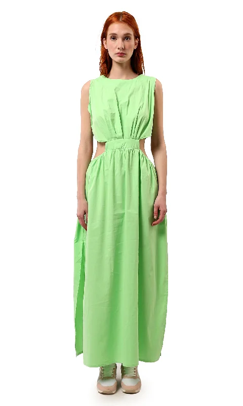 O178816 Sleeveless Light Green Solid Maxi Dress Trendy Maxi Dress with Bow