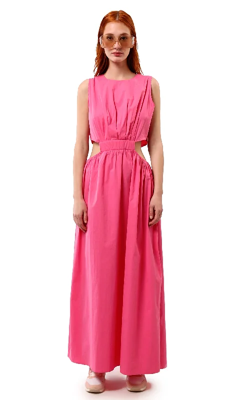 O178817 Fuchsia Elastic Waist Slip On Summer Maxi Dress Trendy Maxi Dress with Lace