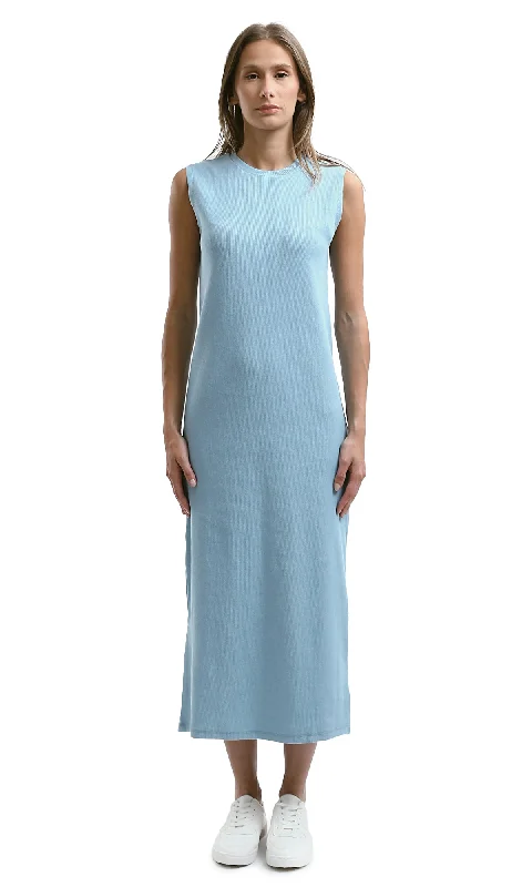 O189720 Light Blue Slip On Sleeveless Summer Maxi Dress Trendy Off-Shoulder Ruffle Maxi Dress