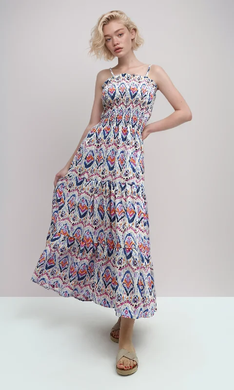 O192254 Summer Maxi Dress With Colorful Pattrned Elegant Velvet Maxi Dress