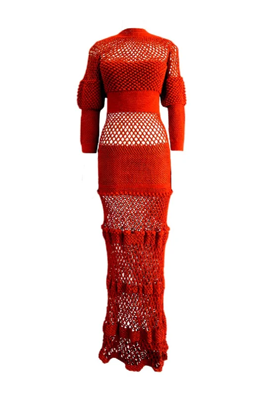 PIAR HAND-WOVEN CROCHET MAXI DRESS Elegant Maxi Dress with Pockets