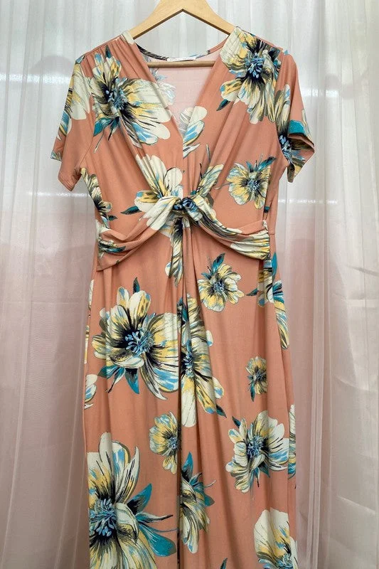 Plus Floral Short Sleeve Maxi Dress - Final Sale Stylish Maxi Dress with Frills