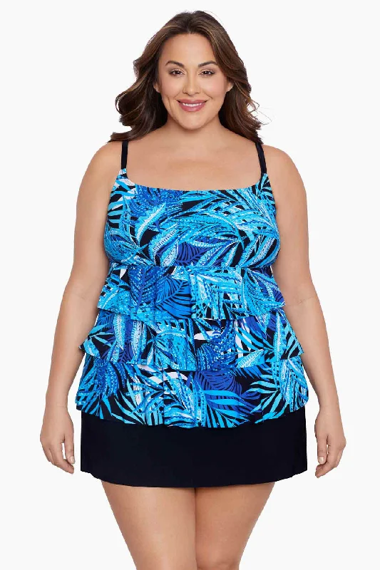 Plus Size Ruffle Faux Skirtini W/ Pockets Long Torso One Piece Swimsuit Jungle Boogie Ruffled Swimsuit Top