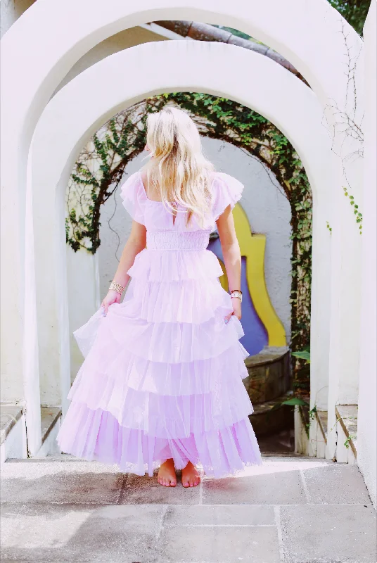 Pretty Lavish Tulle Maxi Dress - Lavender Elegant Wraparound Maxi Dress