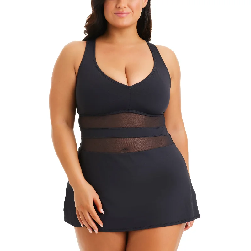 Don't Mesh With Me Cross Back Plus Swimdress - RBDM23271X Fun Pattern Swimsuit