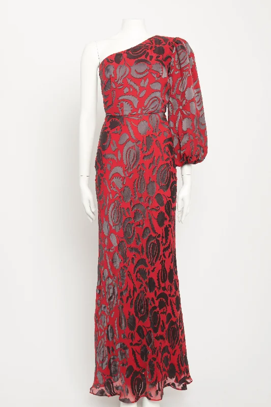 Red Silk Blend Preowned Lily Fil Coupé One Shoulder Maxi Dress Comfortable Cotton Maxi Dress