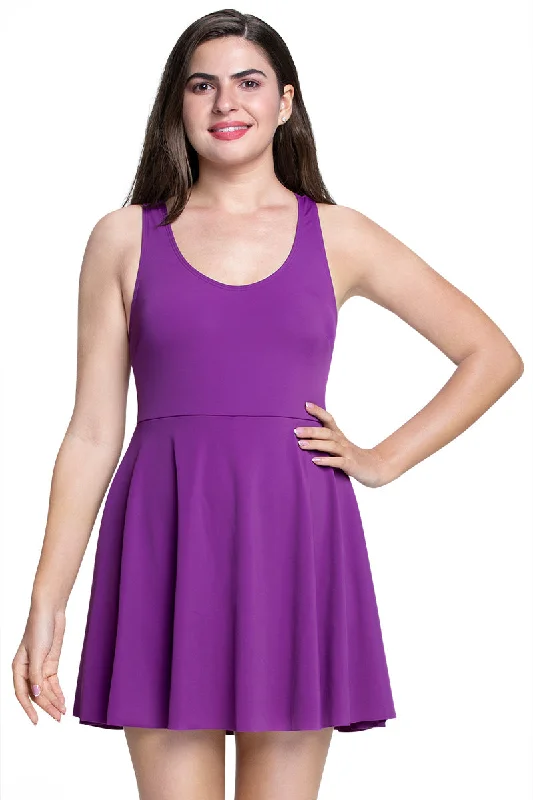 Round Neck Padded Swim Dress - Grape Glow V-Neck Swim Dress