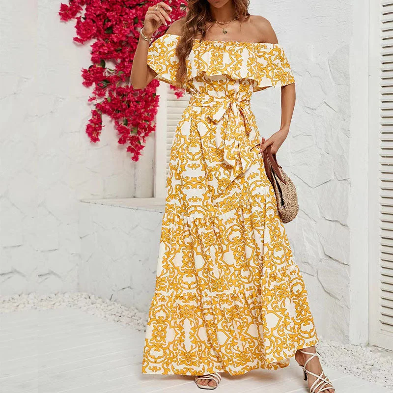 Sexy Off The Shoulder Short Sleeves Long Maxi Dresses Elegant Boho Maxi Dress