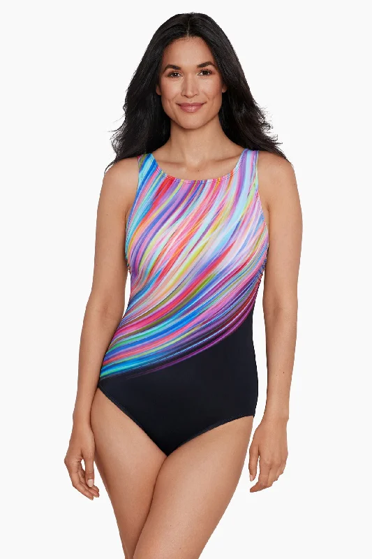 Highneck Tank One Piece Swimsuit Supreme Move Button-Front Swimsuit