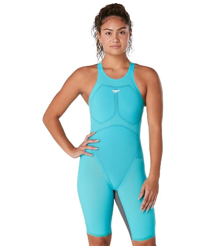 Speedo Women's Fastskin LZR Pure Valor Open Back Kneeskin Tech Suit Swimsuit Aqua Beam Trendy Swimsuit Bottoms