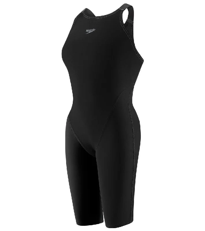 Speedo Women's LZR Racer Pro Recordbreaker Open Back Kneeskin with Comfort Strap Tech Suit Swimsuit  Black High-Waist Bikini Set