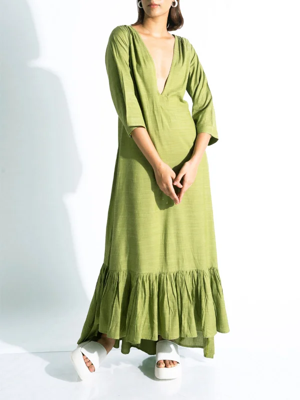 Tomorrow Maxi Dress Green Stylish Button-Up Maxi Dress