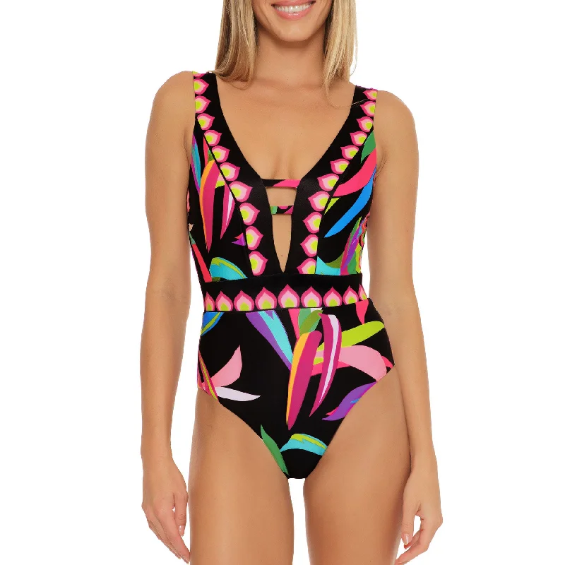 Trina Turk Birds of Paradise Plunge One Piece Womens Swimsuit Strap Bikini Set