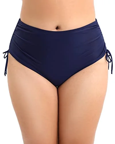 Plus Size Full Coverage High Waisted Swim Bottom-Navy Blue Floral Bikini Top