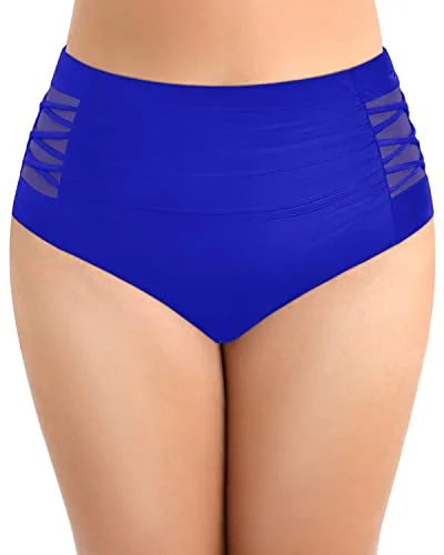 Full Coverage Plus Size High Waisted Swim Bottom-Royal Blue Elegant Halter Bikini