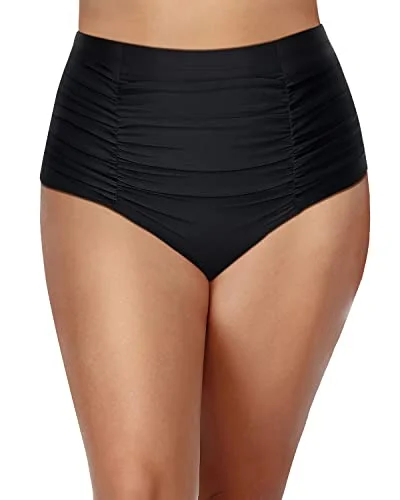 Vintage High Waisted Swim Shorts For Plus Size Women-Black Casual Swim Dress