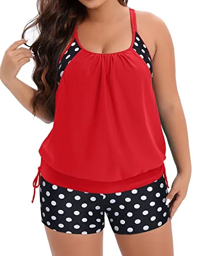 Plus Size Maternity Swimsuit With High Waisted Swim Shorts-Black Dot Playful Pattern Swimsuit