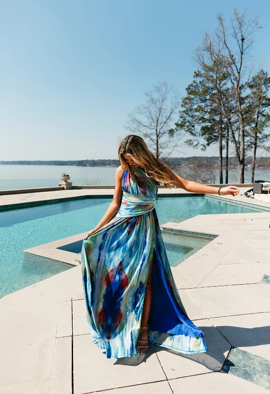 Work Of Art Maxi Dress - Blue Multi Comfortable Maxi Dress with Sleeves