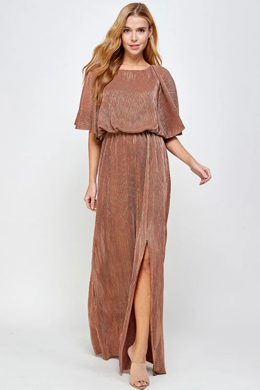 #: Worth The Wait Gold/Bronze Cape Style Maxi Dress Cozy Knitted Maxi Dress