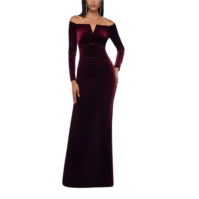 XSCAPE - Velvet Off-the-Shoulder Maxi Dress Elegant Sleeveless Maxi Dress