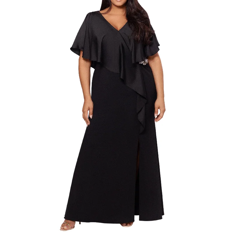 XSCAPE - Ruffled Embellished Maxi Dress Elegant Maxi Dress with Slit