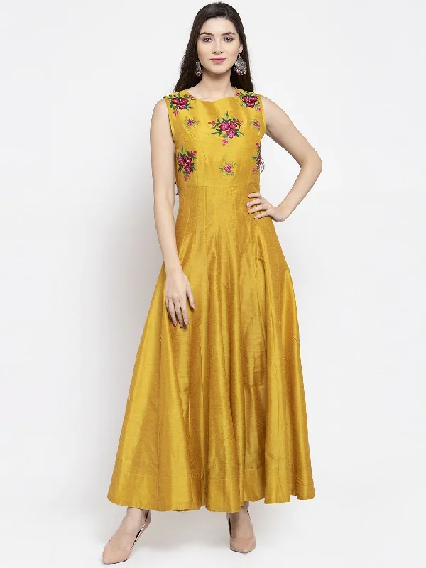 Women'S Yellow Floral Printed Maxi Dress Elegant Sleeveless Maxi Dress