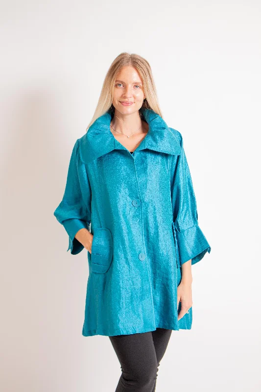 Long Teal Swing Jacket Anorak Shell Jacket Lightweight Jacket