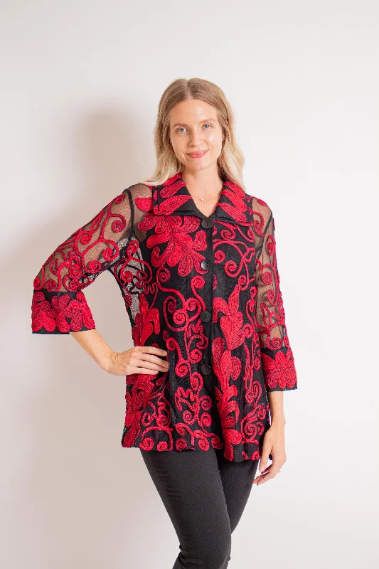 Ombre Vine Soutache Red Jacket Jersey Jacket Tulle Jacket Batik Jacket