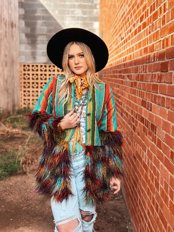 "The Tess" Turquoise Serape Jacket Fitted Jacket Loose Jacket Oversized Jacket