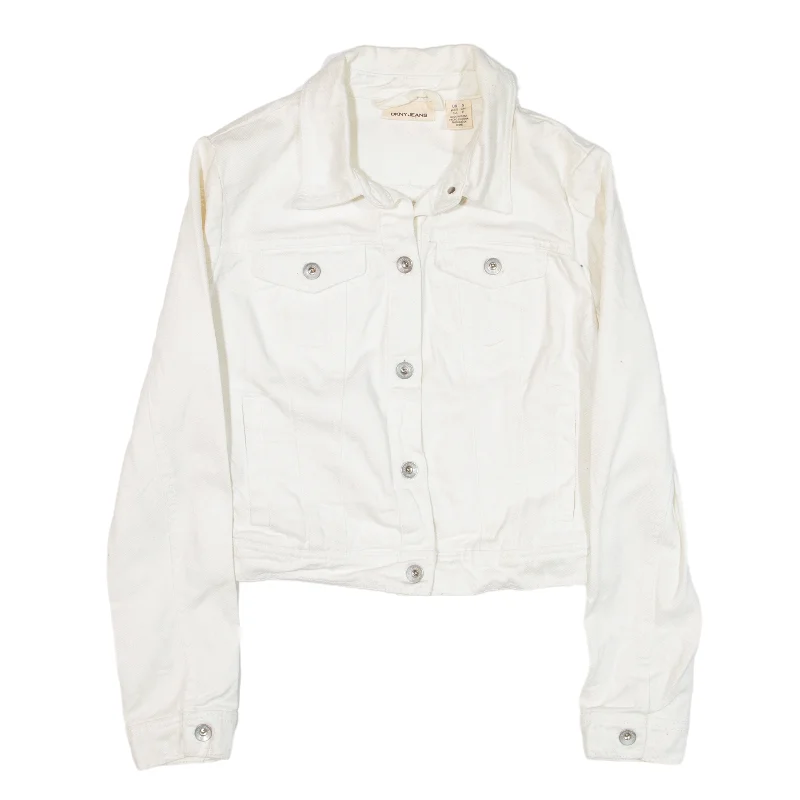 DKNY Denim Jacket White Womens S Tailored Jacket Straight Jacket A-Line Jacket