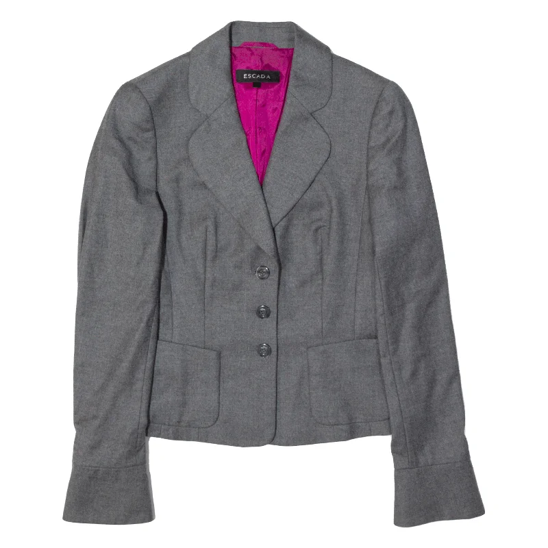 ESCADA Cashmere Womens Blazer Jacket Grey Wool XS Cotton Fabric Linen Fabric Terry Fabric