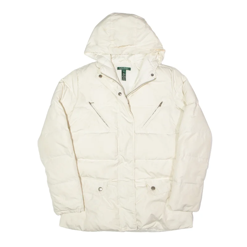 LAUREN RALPH LAUREN Down Insulated Parka Style Puffer Jacket Cream Womens XS Faux Fur Fabric Real Fur Fabric Shearling Fabric