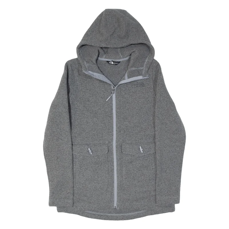 THE NORTH FACE Womens Fleece Jacket Grey Hooded M Zip Front Button Front Snap Front